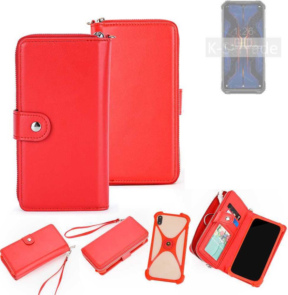 K-S-Trade 2in1 Schutzhülle Portemonnee Handyhülle mit Bumper kompatibel mit Doogee S95 Pro Hülle Case Etui Geldbörse Smartphone rot (1x)