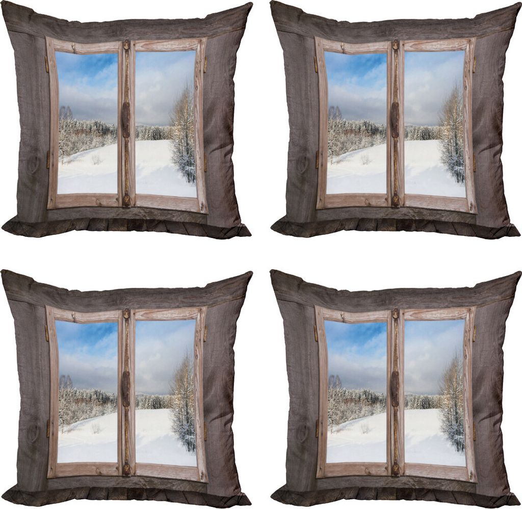 ABAKUHAUS Rustikal Kissenbezug Set (4 Stück), Wintersaison Szene, Moderner Doppelseitiger Digitaldruck, 40 cm x 40 cm, Umber Weiß Blau