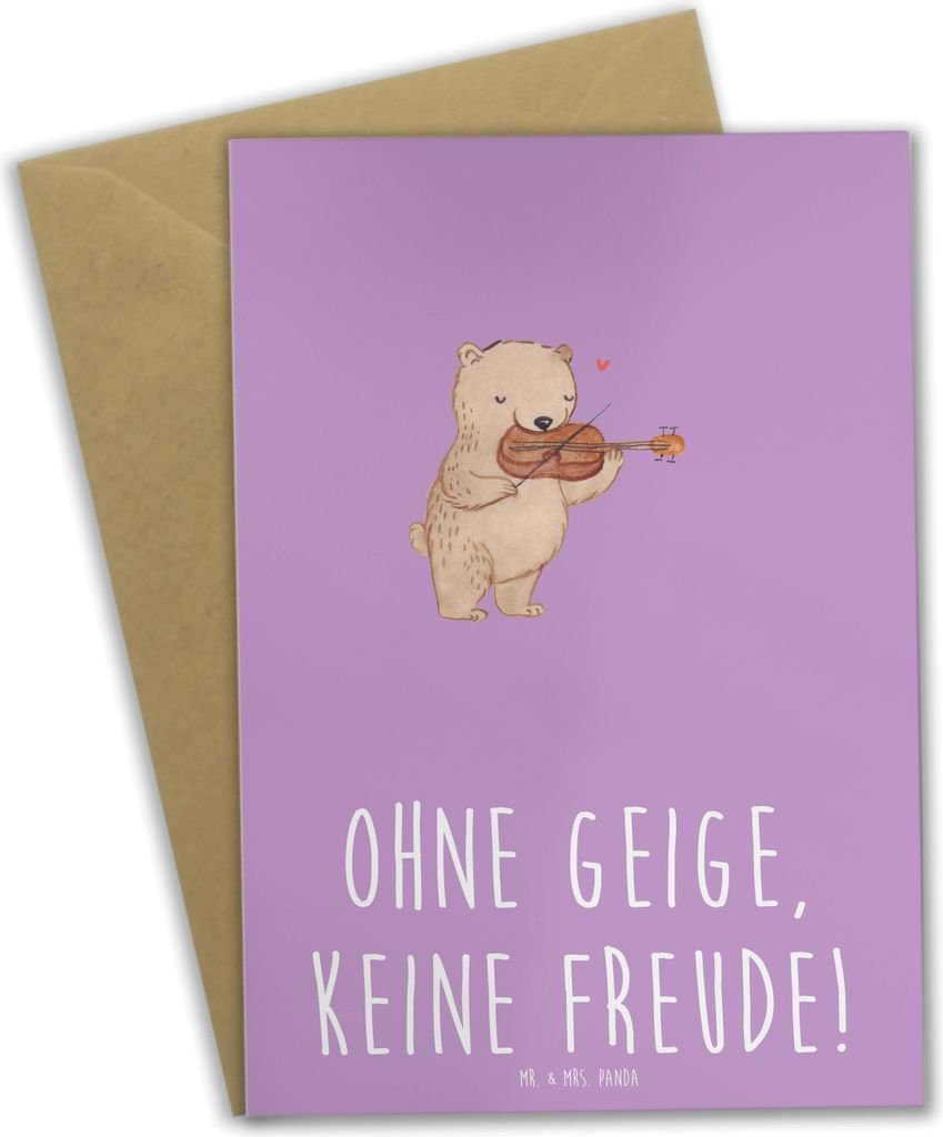 Mr. & Mrs. Panda Glückwunschkarte Geige Freude - Lavendeltraum - Geschenk, weihnachtskarten, Musiker, Instrument, Musikinstrument, osterkarten, Or...