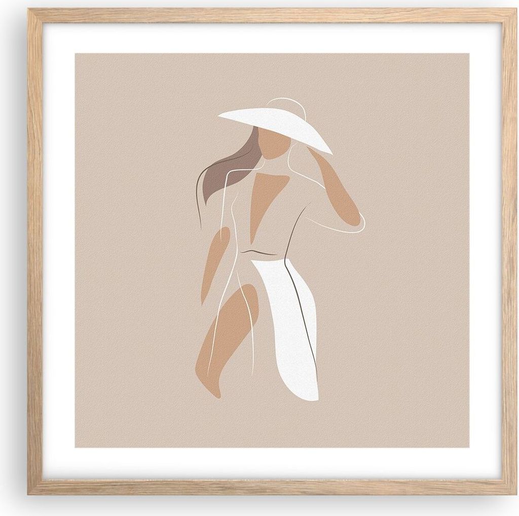 Gerahmtes Poster - Rahmen in heller Eiche - Minimalismus Frau Buntstift - 50x50 cm - Wand Bild - Wanddeko - Wandbilder - Kunstposter - Wandposter -...
