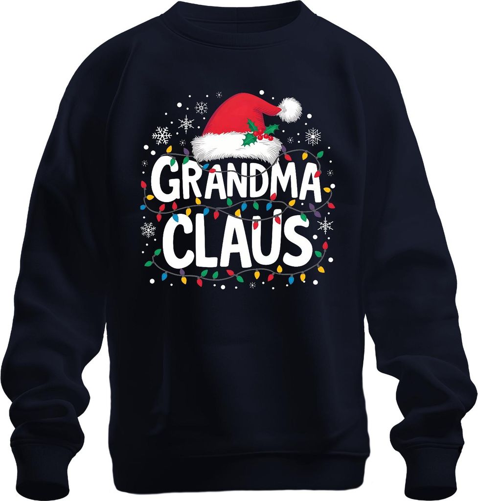 Grandma Claus Oma Weihnachten Lichterkette Schneeflocken Geschenk Uni Sweatshirt Pullover, Navy, L