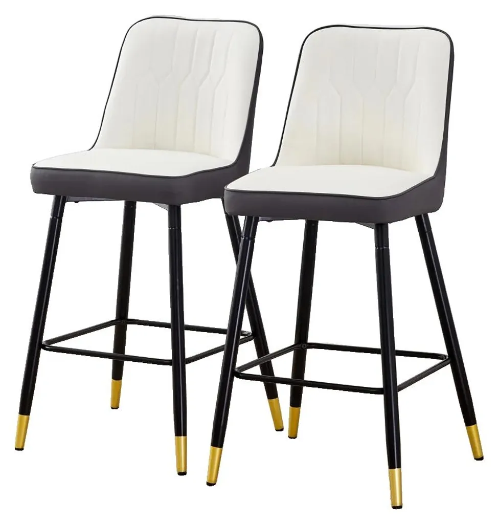 Tabouret de Bar Ergonomique Lot de 2 Gris et Blanc Cuir PU Repose-pieds