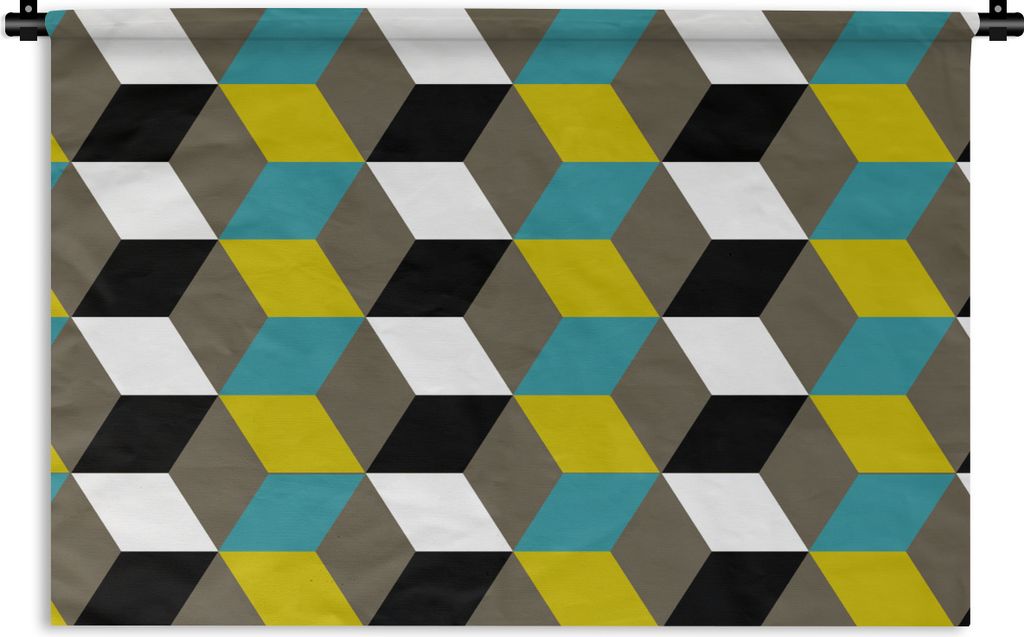MuchoWow Wandteppich Wandbehang Blöcke - Muster - 3D 90x60 cm Tapisserie Dekoration Wandtuch - Wandskulpturen - Bildteppich