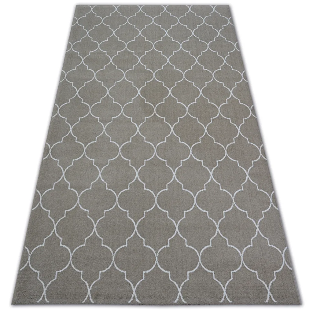 Tapis de Salon à Motif Géométrique Trellis Beige et Blanc 80x150 cm