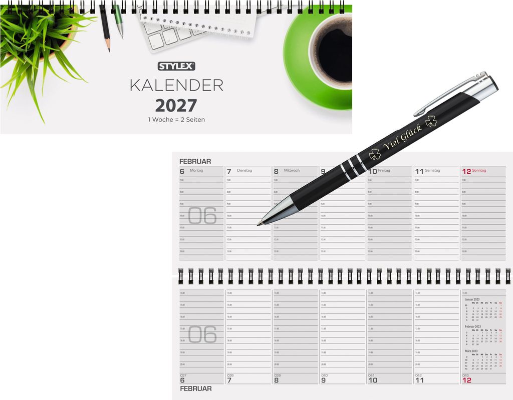 Schreibtischquerkalender 2027 / 56 Blatt / 1 Woche = 2 Produktbild 