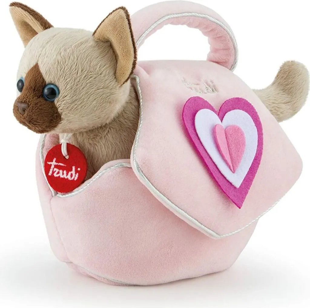 Peluche chaton Trudi XS avec sac : le doudou nomade rose pour enfant