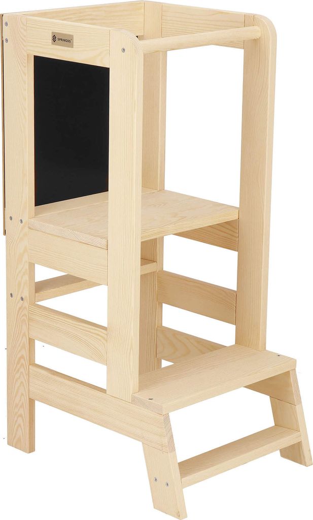 Lernturm mit Tafel für Montessori-Haus 90 cm Massivholz Treppenhochstuhl mit Plattform