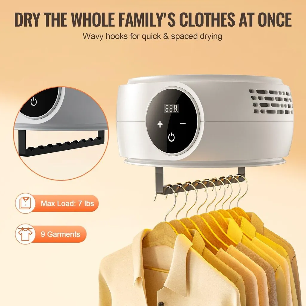 Sèche-linge nomade 600W chauffage PTC constant et affichage numérique LED