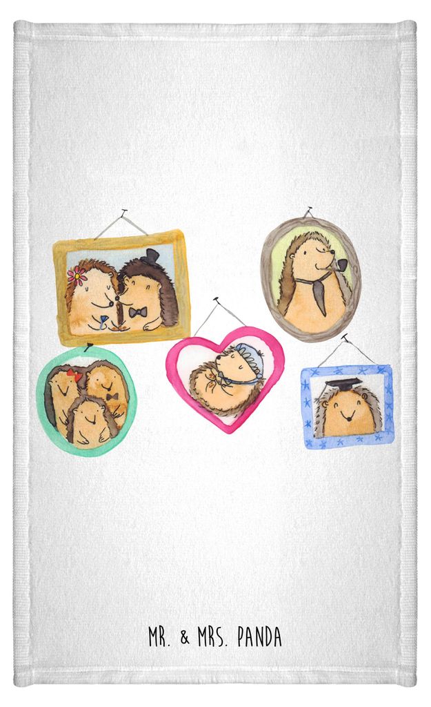 Mr. & Mrs. Panda Handtuch Igel Familie - Weiß - Geschenk, gäste wc, Bilder, Muttertag, Mama, Frotteehandtuch, buntes, frottierhandtuch, Kleines