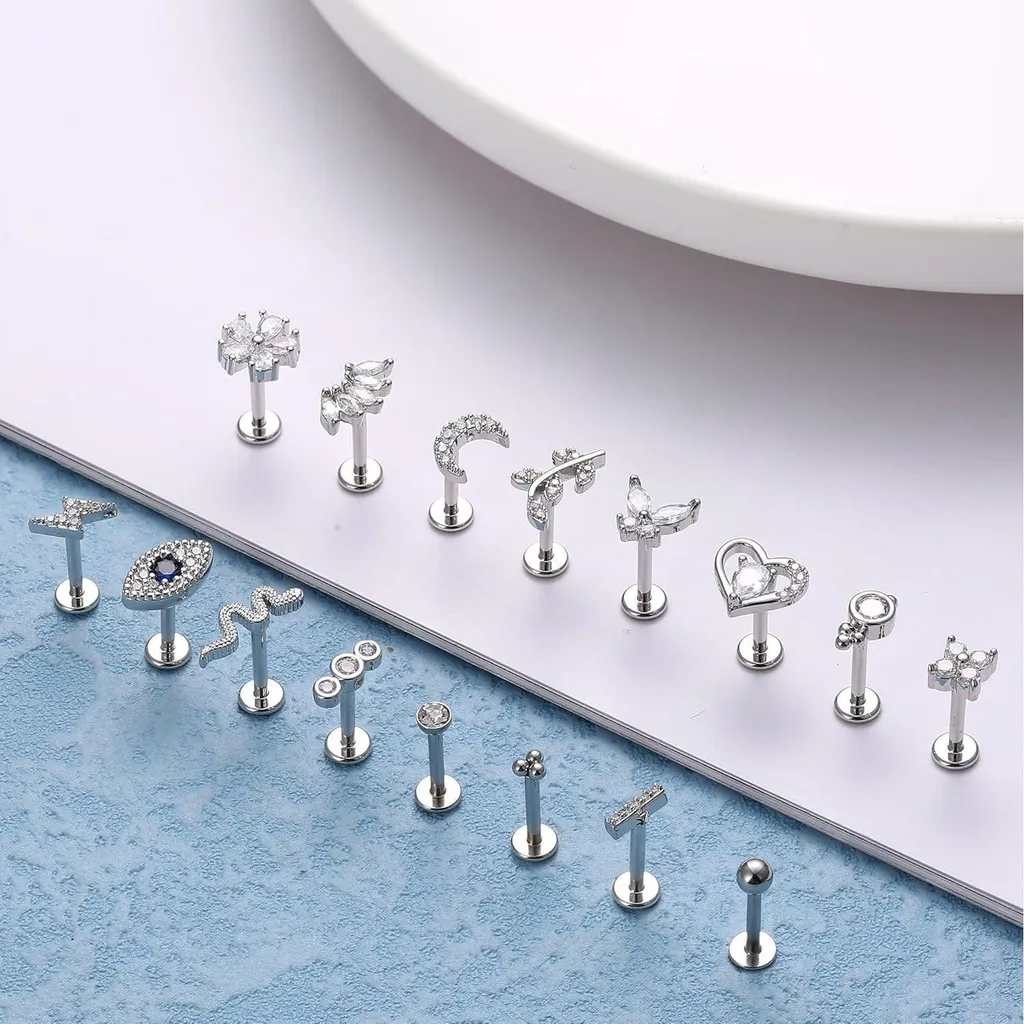 OUFER 16G Piercing Conch Filettato Interno Fiore Orecchini Helix Acciaio Chirurgico 316L Trasparente CZ Gioielli Per il Corpo Per Le Donna 6 mm Lip Stud