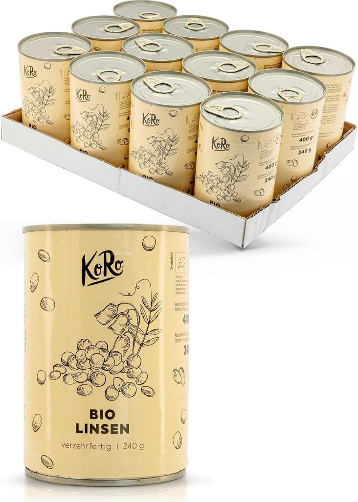 KoRo I Braune  Linsen in der Dose 12 x 240 g Produktbild 