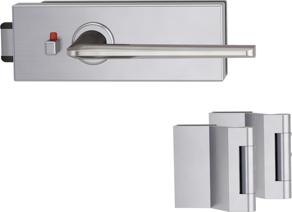 Griffwerk PURISTO S -Edelstahl matt Ganzglastürbeschlagset -3-teiliger Bandsatz -mit Griff REMOTE -SG -smart2lock