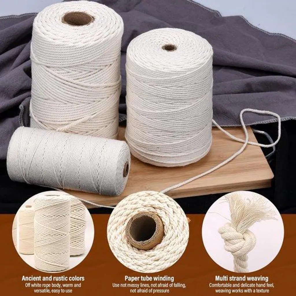 Ficelle Naturelle Macramé 3mm x 300m - Fil Coton Écologique pour Artisanat