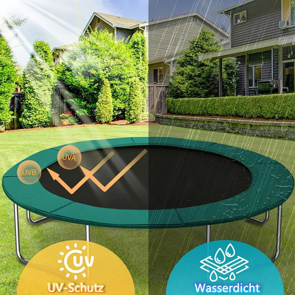 Bâche de Protection Trampoline 305cm Verte avec Coussin Intégré