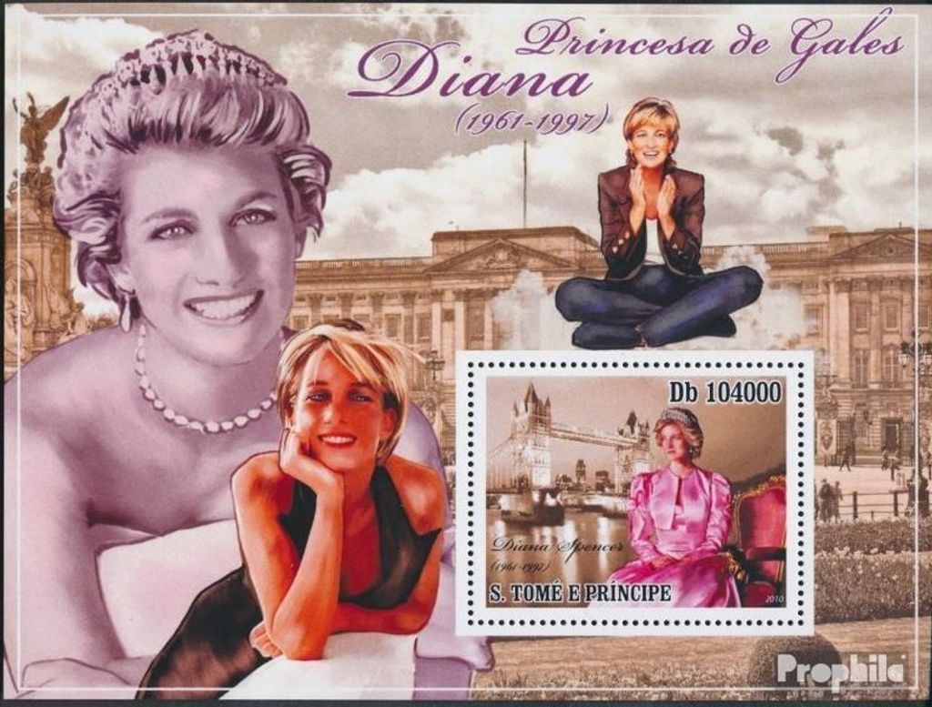 Briefmarken Sao Tome e Principe 2010 Mi Block 752 (kompl. Ausgabe) postfrisch Prinzessin von Wales Diana (1961-1997)