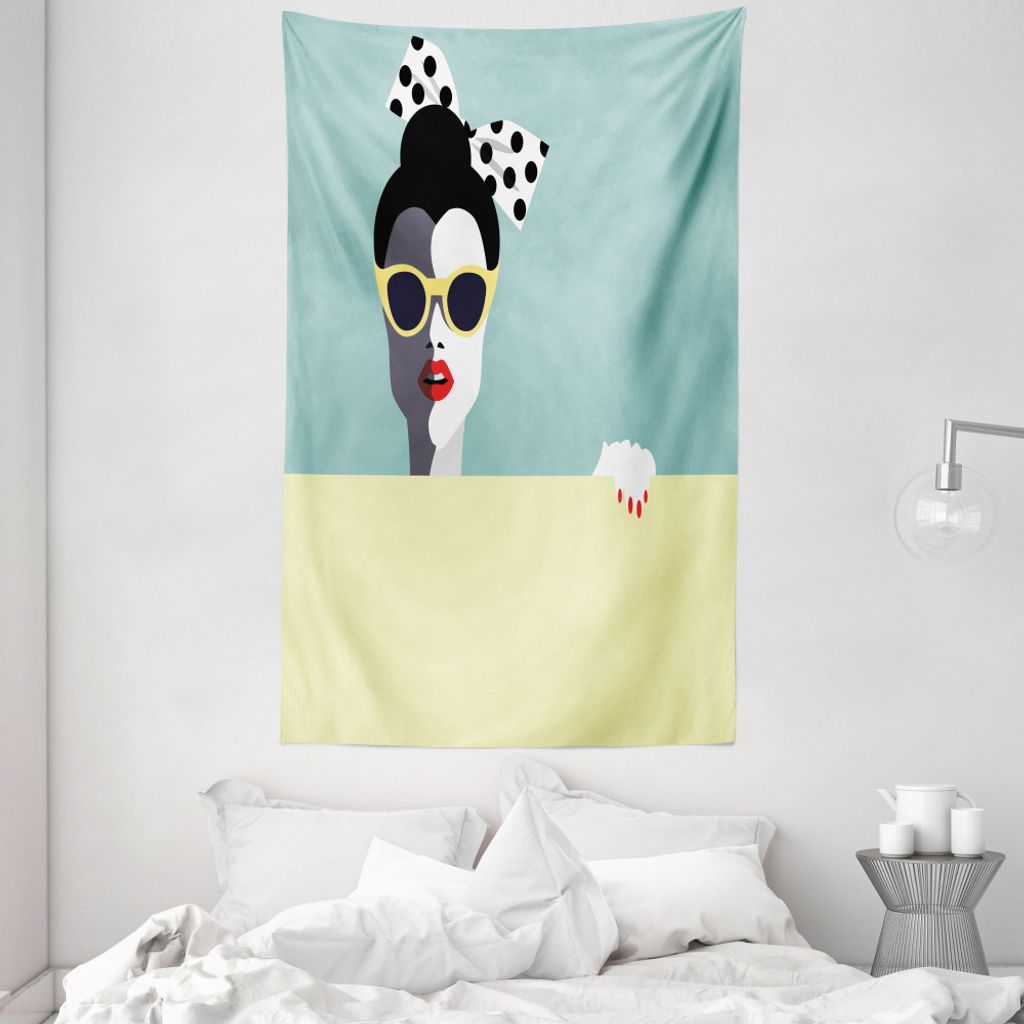 ABAKUHAUS Mädchen Wandteppich und Tagesdecke, Retro-Pop-Art Junge Frau aus Weiches Mikrofaser Stoff Waschbar ohne Verblassen Digitaldruck, 140 x 2...