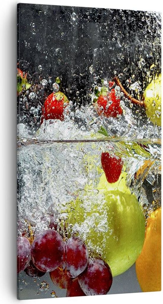 Bild auf Leinwand - Leinwandbild - Früchte Wasser Spritzer Essen - 55x100cm - Wand Bild - Wanddeko - Leinwanddruck - Bilder - Kunstdruck - Wanddek...