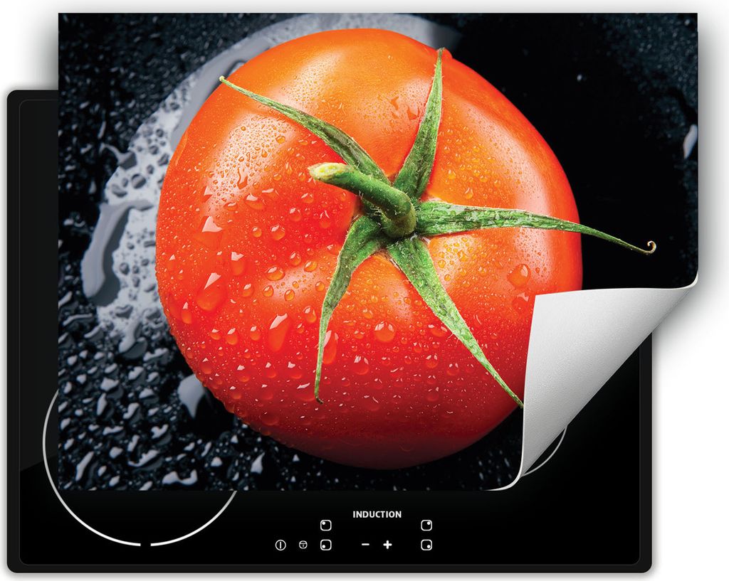DarHaus Herdabdeckplatte 70x52 cm Anti Rutsch Matte Aufrollbar, schwarz - Tomaten