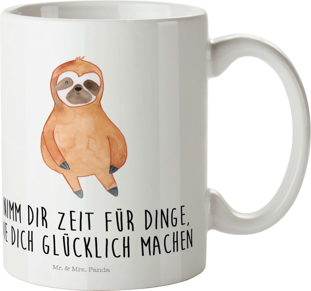 Mr. & Mrs. Panda Trinklernbecher Faultier Zufrieden - Weiß - Geschenk, Camping Tasse, Plastikbecher, Happy, Outdoor, Reisebecher, Glück, Pause, H...