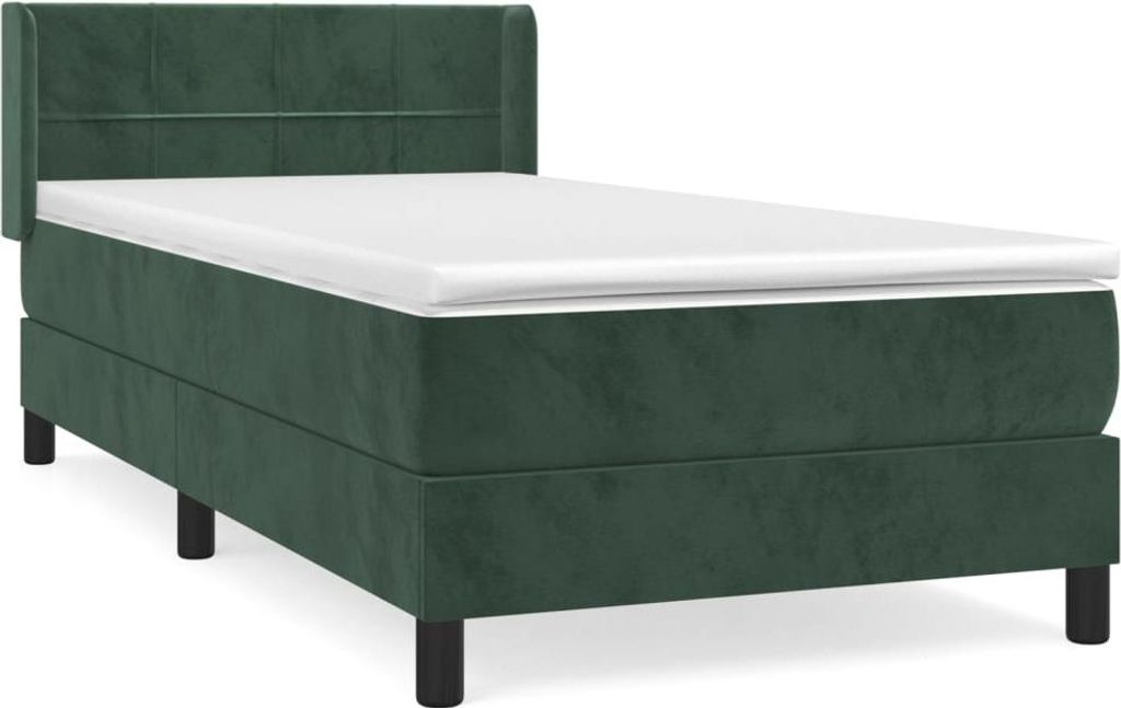 vidaXL Boxspringbett mit Matratze Dunkelgrün 100x200 cm Samt