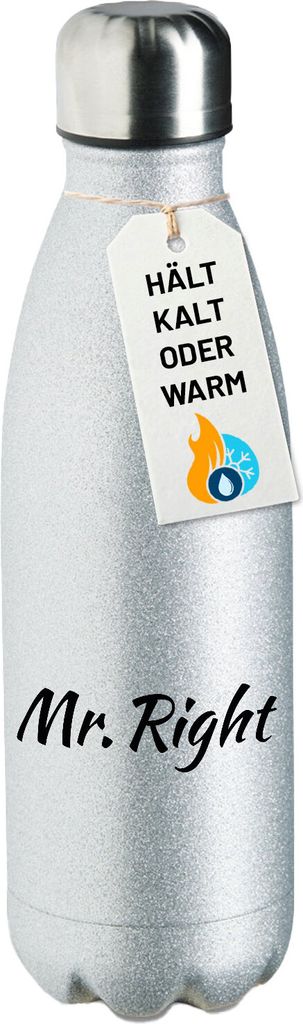 Huuraa Trinkflasche Mr. Right Schriftzug 500ml Silver Edelstahl Wasserflasche Trinkflasche Geschenkidee