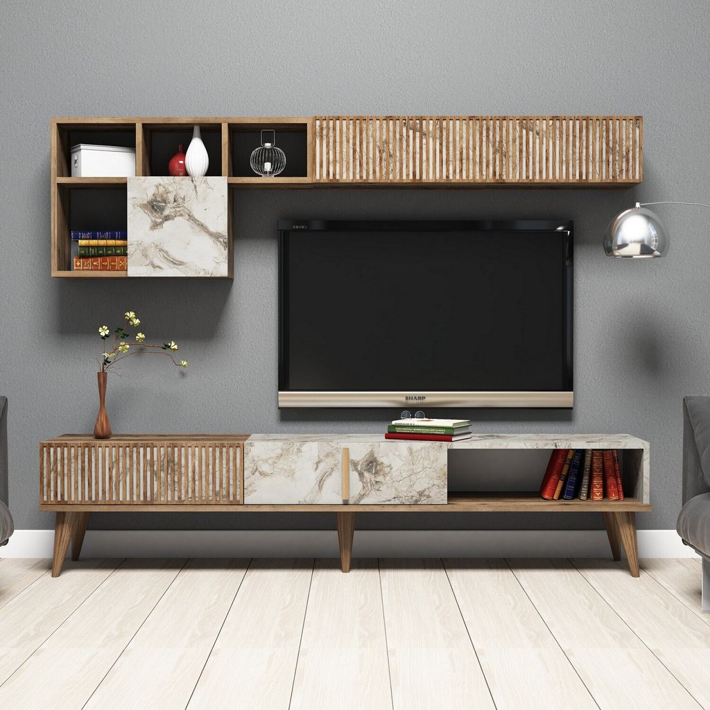 Skye Decor, Milan - Walnut, White Marble, TV-Schränke, Nussbaum, 180 x 40 x 35 cm