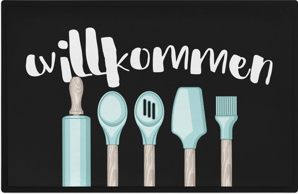 Trendation - Willkommen Fußmatte Grafik Schmutzfangmatte Geschenk Außen Innenbereich 60x40 cm Waschbar Türmatte Koch Geschenk