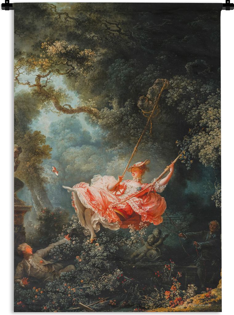 MuchoWow Wandteppich Wandbehang Die Schaukel - Jean-Honoré Fragonard 90x135 cm Tapisserie Dekoration Wandtuch - Baumwolle - Wandskulptur