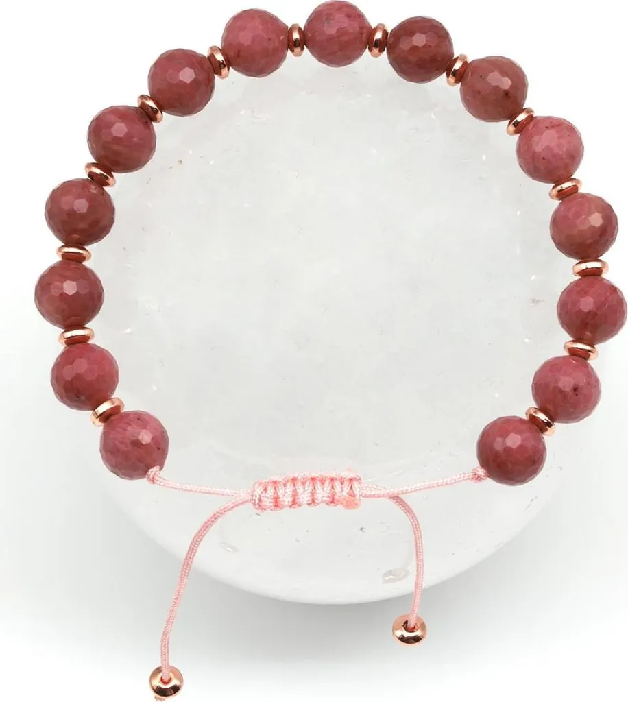 Bracelet jaspe rose facetté et hématite noire, design macramé unique