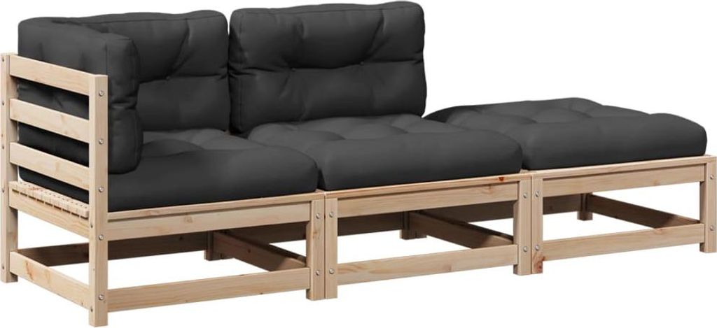 vidaXL 3-tlg. Garten-Sofagarnitur mit Kissen Massivholz Kiefer