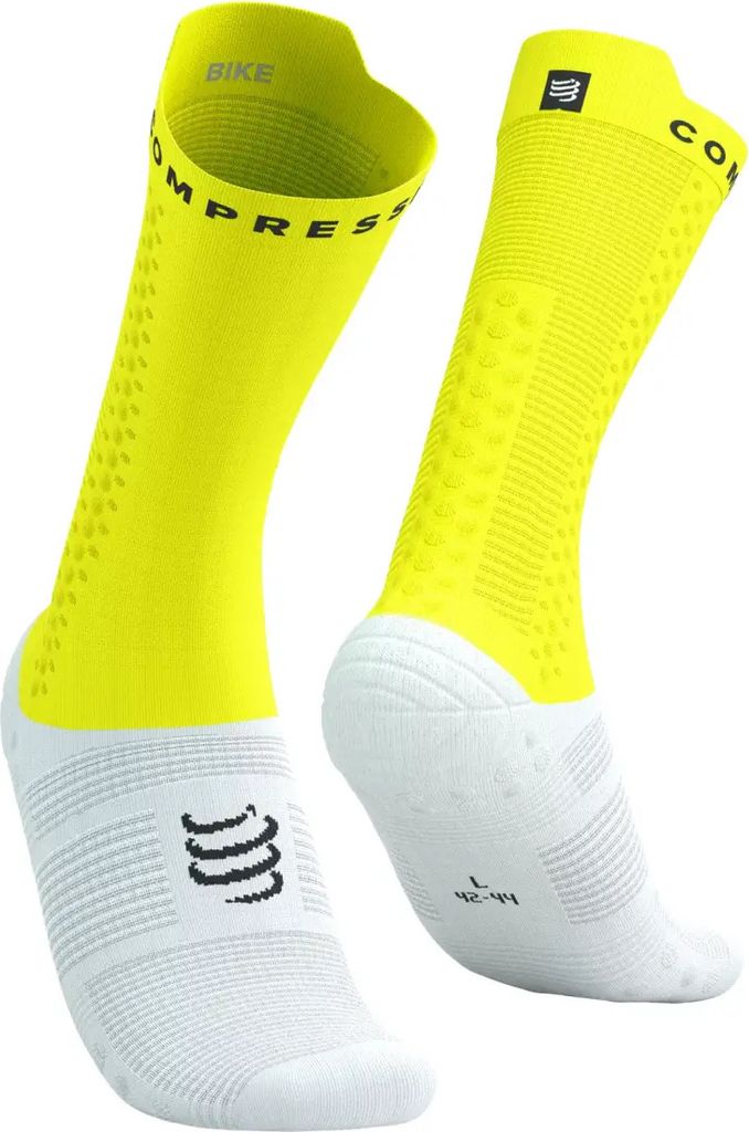 COMPRESSPORT Klassische Fahrradsocken - PRO RACING V4.0 BIKE - Weiß/Gelb 35-38