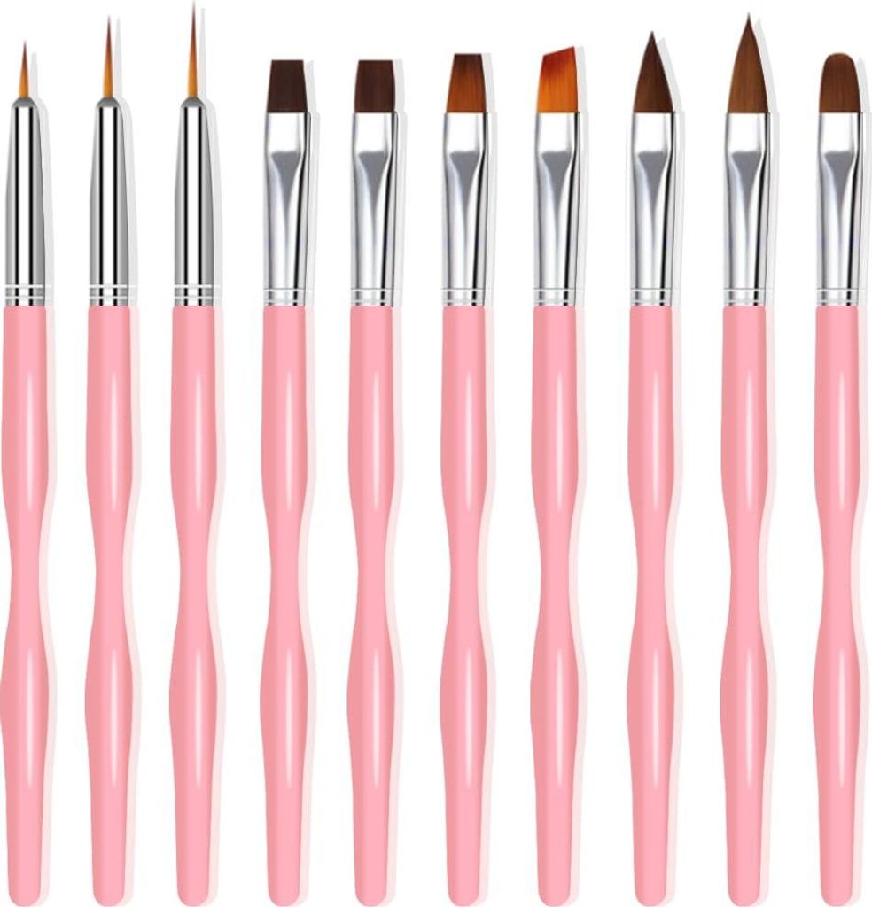 10-teiliges Set Nail Art Pinsel | Professionelle Nail Design und Fine Liner Pinsel | Rosa