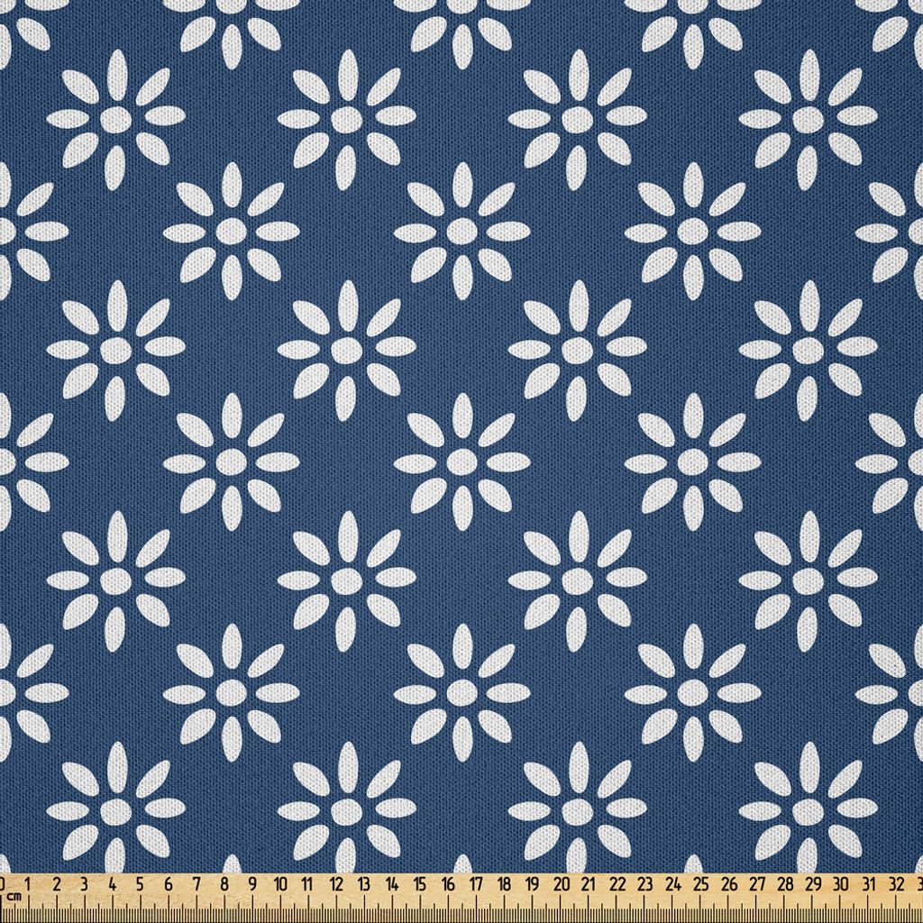 ABAKUHAUS Indigo Microfaser Stoff als Meterware , Antiken griechischen Haus Fliesen inspiriert Bild Frühling Daisy wie florale Details, 5 M (230 x...