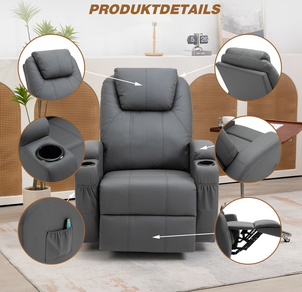 Massagesessel 360° drehbar Relaxsessel Wärmefunktion Produktbild 6
