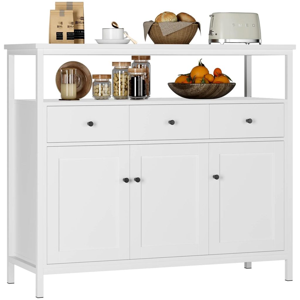 Sideboard Kommode - Küchen Anrichte - 3 Türen 3 Schubladen - Verstellbare Einlegeböden - Holz - 108x38x98,5 cm - Weiß
