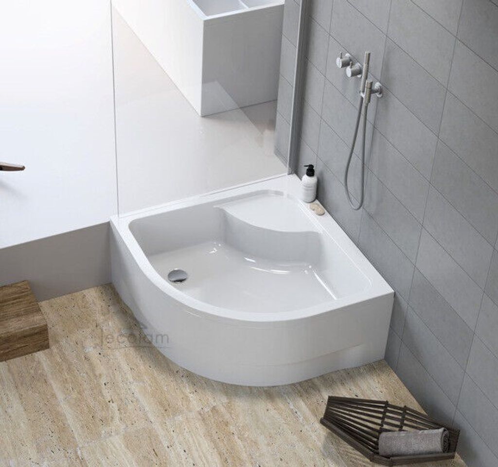 ECOLAM Duschwanne Duschtasse Pa-ko Viertelkreis 80x80 x39,5 cm Tiefe 24 cm R 55 cm Acryl weiß + Siphon Click Clack + Silikon