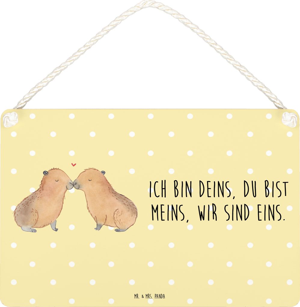 Mr. & Mrs. Panda Holzschild Capybara Liebe DIN A4 - Gelb Pastell - Geschenk, Schild, Lustige Sprüche, Valentinstag, Liebesspruch, kleine aufmerksa...
