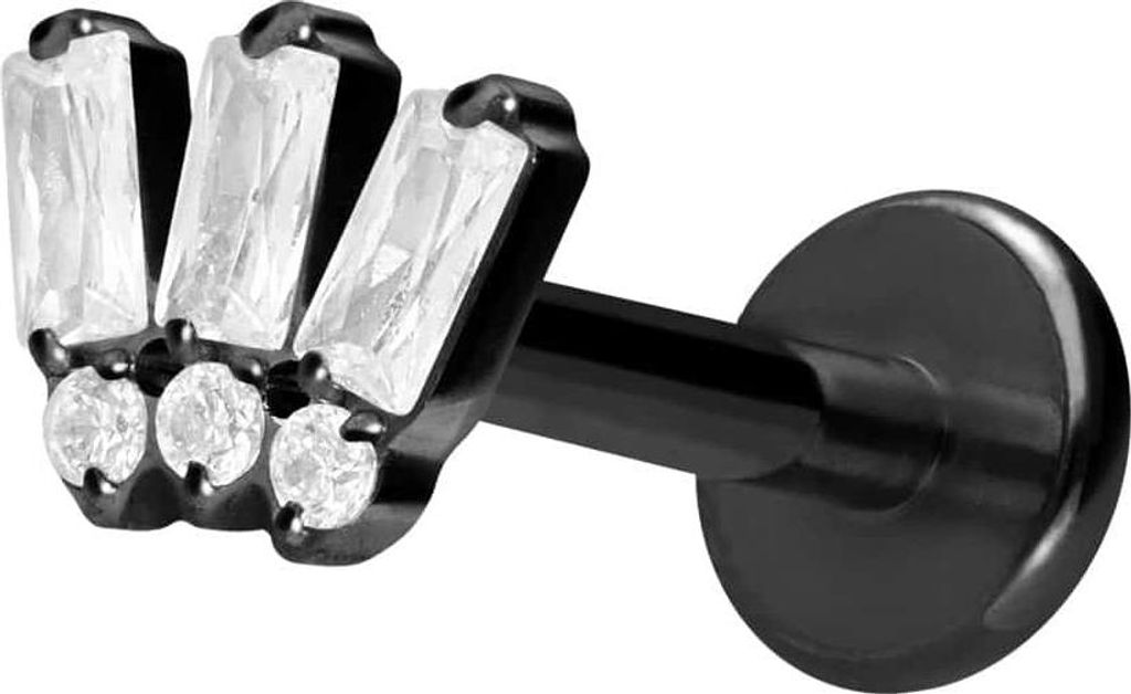 Ohrpiercing, Nasenpiercing Titan Labret mit Innengewinde 6 EINGEFASSTE KRISTALLE Schwarz Stablänge: 10mm | Stabstärke: 1,6mm