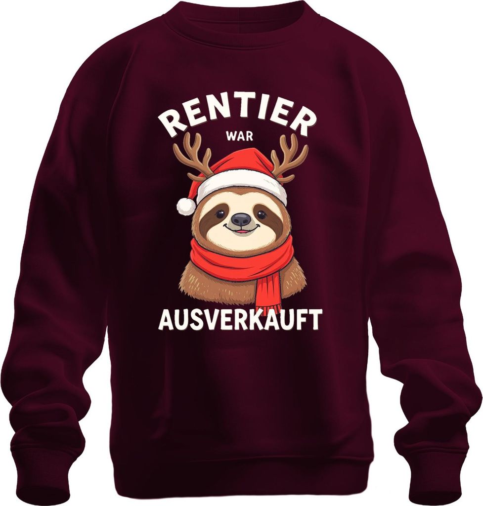Rentier war t Faultier mit Geweih Weihnachtshut Uni Sweatshirt Pullover, Burgundy, XXL