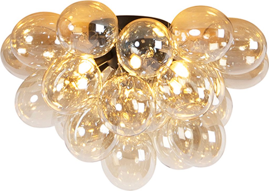 QAZQA - Design Deckenleuchte I Deckenlampe I Lampe I Leuchte schwarz mit Braunglas 6 Lampen - Uvas I Wohnzimmer I Schlafzimmer - Kugel I Kugelförm...
