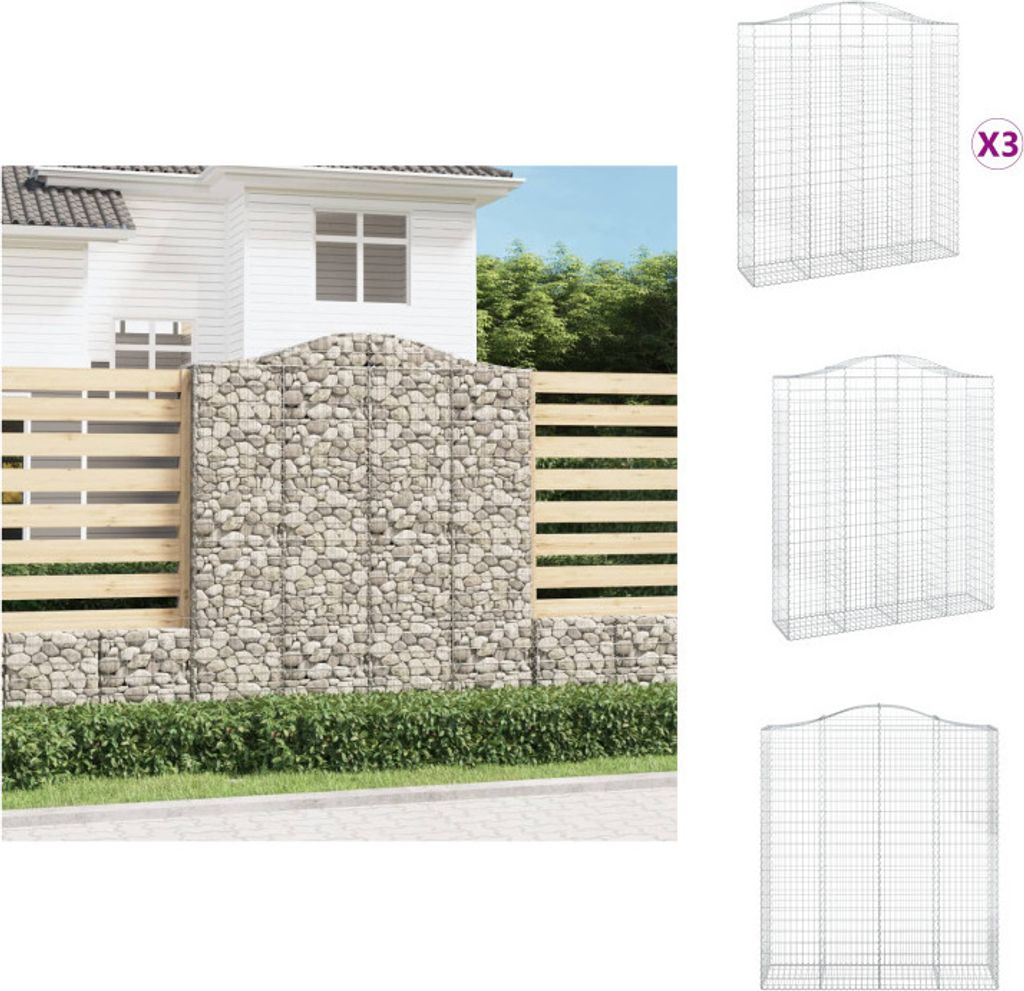 vidaXL Gabionen mit Hochbogen 3 Stk. 200x50x220/240cm Verzinktes Eisen - Blumentöpfe & Pflanzgefäße