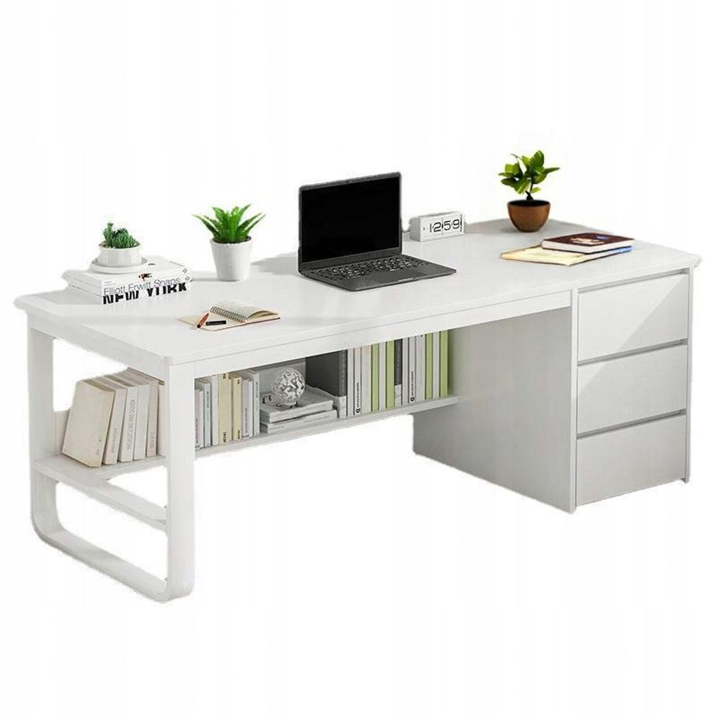 Weißer Computertisch im skandinavischen Loft-Stil mit 3 Regalen