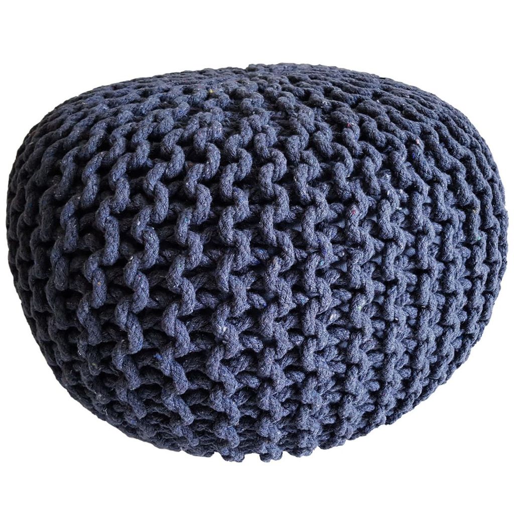 Strickhocker Pouf Sitzpouf Sitzpuff Grobstrick Pouf jeansblau Ø 45cm