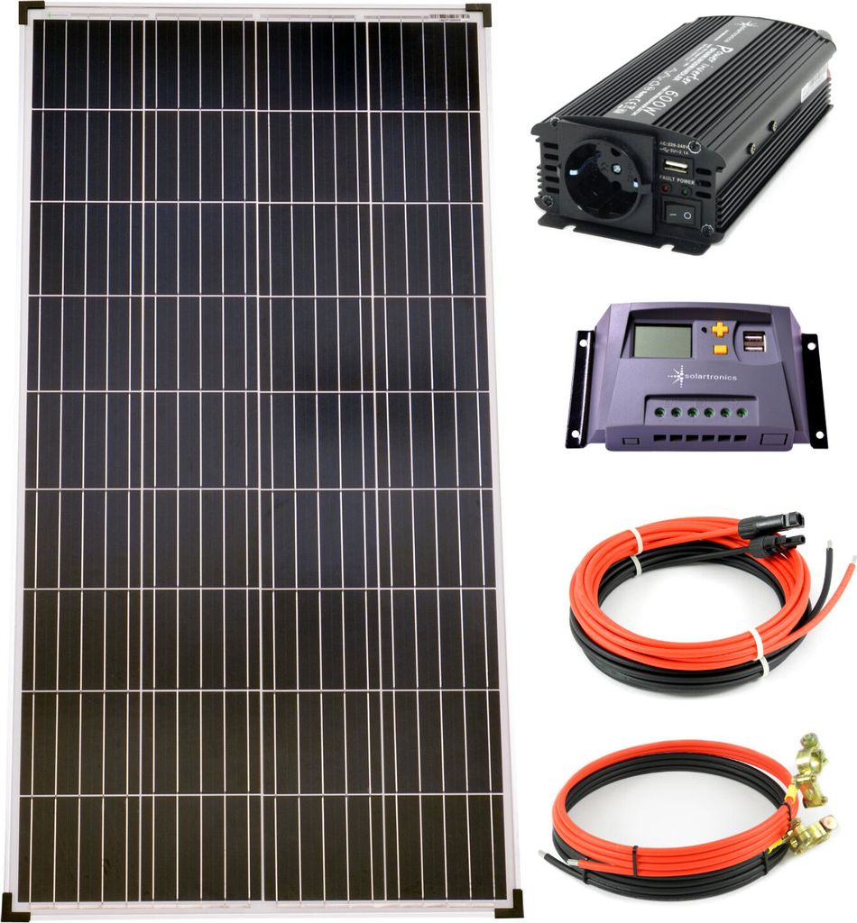 Solar Set 12V 130 Watt Poly Solarpanel Kabel Wechselrichter 600W Solaranlage PV