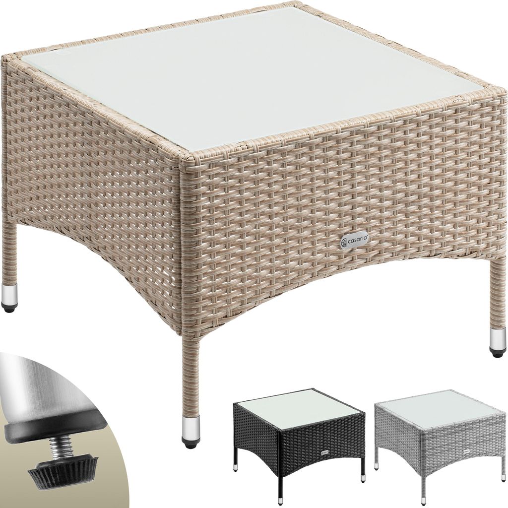 CASARIA® Table d’appoint en polyrotin crème 58x58x42cm Image du produit 