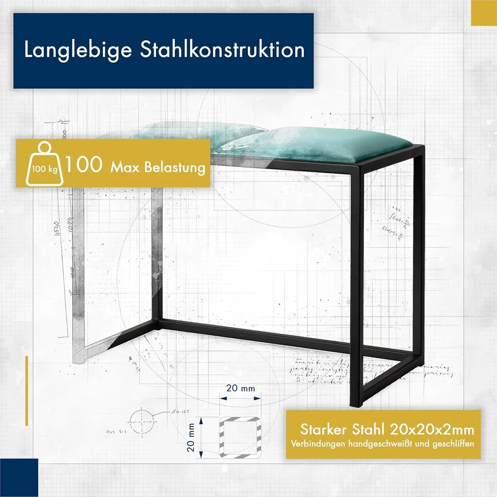 Dettagli Panca Blu Cielo 64,5 cm - Appendiabiti Loft Artigianale - 6