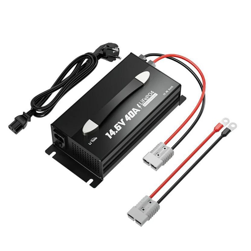 LiTime 12V (14.6V) 40A montierbares Lithium-Akku-Batterieladegerät mit Handgriff für 12V LiFePO4 Batterie