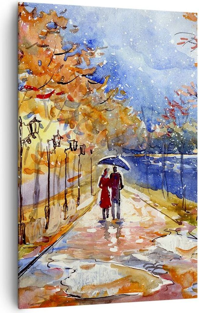 Bild auf Leinwand - Leinwandbild - Einteilig - Park Paar Baum - 80x120cm - Wand Bild - Wanddeko - Wandbilder - Leinwanddruck - Kunstdruck - Wanddek...