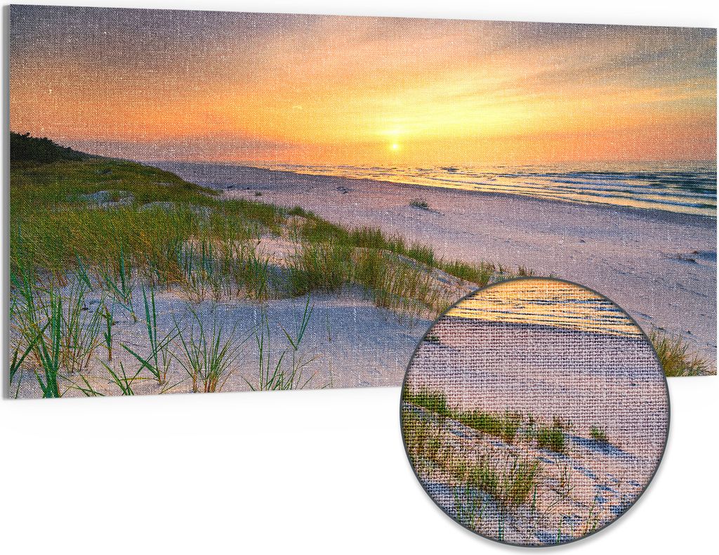 DEQORI Hybrid Leinwand Bild 100x50 cm 'Sonne sinkt über Ostsee' Wandbild Glas flach modern