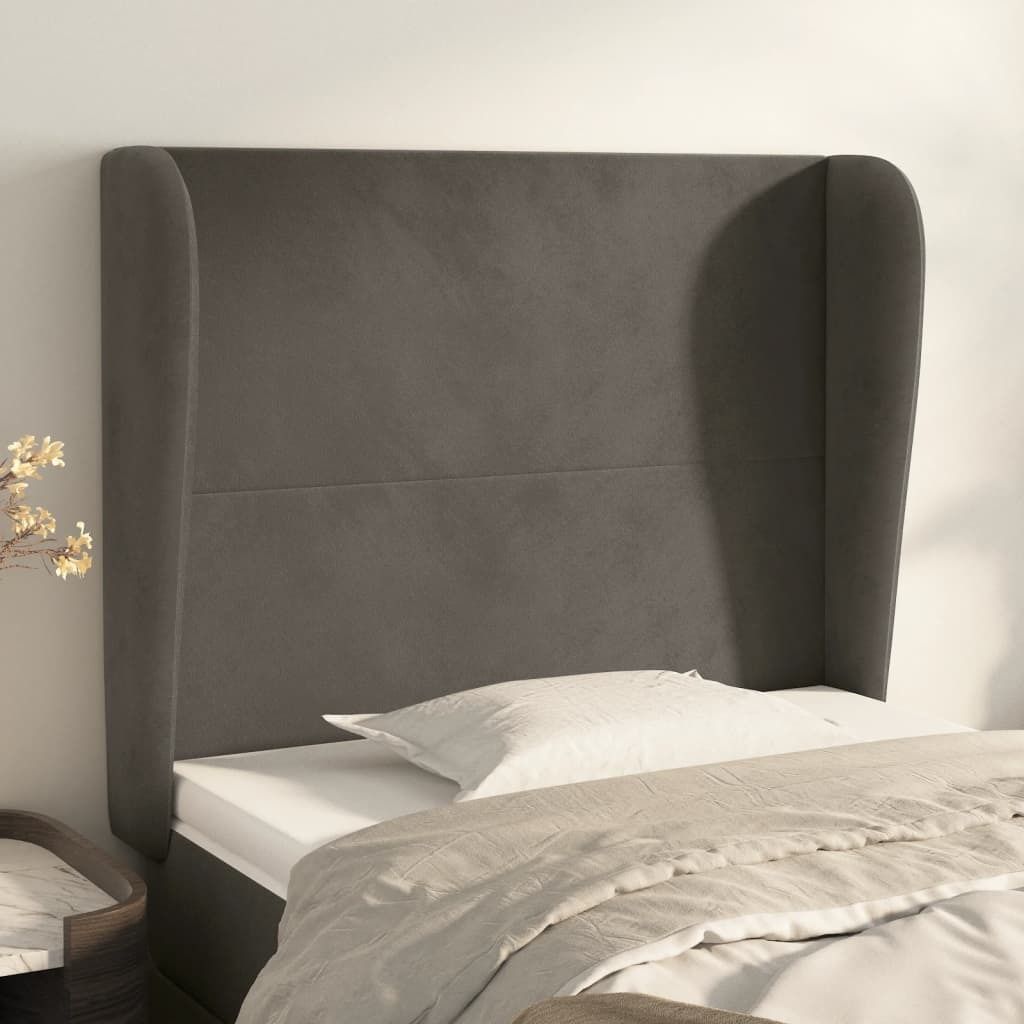 "2026 Aktion"Kopfteil - modernes Design - fürs Schlafzimmer - mit Ohren Dunkelgrau 83x23x118/128cm Samt DE942154 - Kopfteile